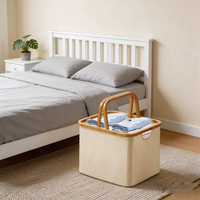 Panier à linge pliable en toile OEM, panier de rangement pour jouets d'enfants, panier à linge en bambou avec poignée pour buanderie, vente en gros