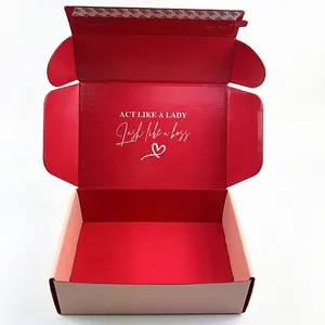 लक्जरी शिपिंग बॉक्स कस्टम लोगो पैकेजिंग गुलाबी पर्यावरण के अनुकूल हल्के फैंसी कॉस्मेटिक लाल शिपिंग बक्से
