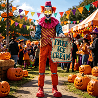 Clown animatronique en forme de crème glacée pour décoration d'Halloween, avec yeux lumineux à induction infrarouge, mouvements dynamiques, pour extérieur, jardin, maison hantée