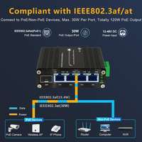 Commutateur PoE+ industriel tout-en-un pour systèmes solaires/à large tension, 4 ports 30W + liaison montante SFP fibre, étendre le réseau via la fibre SFP