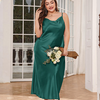 Vêtement de nuit en satin tissé grande taille sexy en gros, robe de nuit, débardeur, couleur unie, chemise de nuit d'été, élégante, décontractée, mi-longue