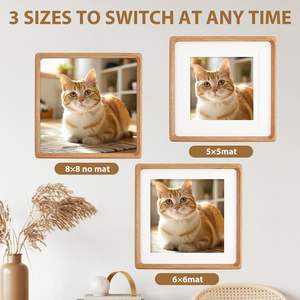 Cadre <span class=keywords><strong>photo</strong></span> en bois de teck avec verre véritable et passe-partout double, cadre carré en bois naturel pour l'affichage mural ou sur table - Product Image 3