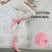 Chaussettes mi-mollet antidérapantes professionnelles pour femmes, en coton, pour yoga, pilates, sport, fitness, saut à la corde