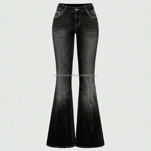 Jeans évasés personnalisés avec strass pour femmes, pantalon en denim vintage brodé en croix, taille haute, coupe <span class=keywords><strong>bootcut</strong></span>, fabricant OEM - Product Image 6