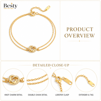 Vente en gros – Bracelet double couche entrelacé pour femme, en acier inoxydable 316L plaqué or PVD 18 carats, orné de zircons, étanche et réglable