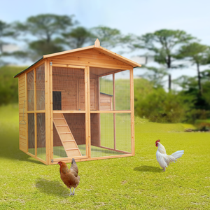 大型高級木製通気性鶏小屋、プリント柄入り、耐久性のある四季対応屋外スペース - Product Image 1