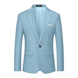 Blazer de Hombre Azul Claro, Cuello Solapa, Mezcla de Lana, Estilo Británico, Corte Regular, Chaqueta de Negocios - Product Image 1
