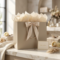 Juego de Bolsas de Regalo Color Dorado Champán, Bolsa de Papel para Compras con Papel de Seda y Tarjeta de Felicitación para Bodas y Comercios