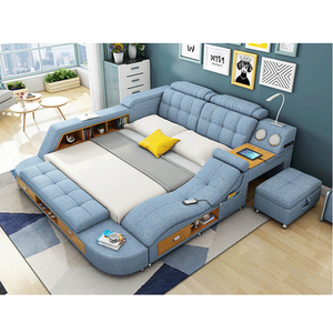 Moderno dormitorio de lujo diseño italiano rey tamaño de cuero genuino negro cama de masaje - Product Image 3