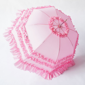 Parasol pour femme ouvert <span class=keywords><strong>ivoire</strong></span> 23 "* 8K contrôle manuel avec trois volants et parapluie de soleil de mariage en <span class=keywords><strong>dentelle</strong></span> en forme de pagode - Product Image 4