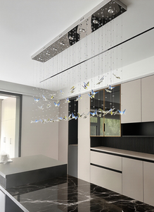 Lampadario a LED in Stile Francese con Cristalli Rettangolari a Farfalla, Finitura Cromata, Altezza Regolabile, Alto CRI 95, Cristallo K9 di Qualità Media - Product Image 3
