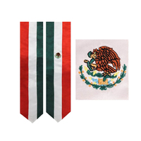 Écharpe de graduation en satin brodée, longueur standard, motif drapeau national du Mexique