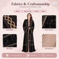 Robe Abaya noire à franges faite à la main élégante robe islamique chic et modeste pour dames décontractée Jalabiya en taille XS en polyester
