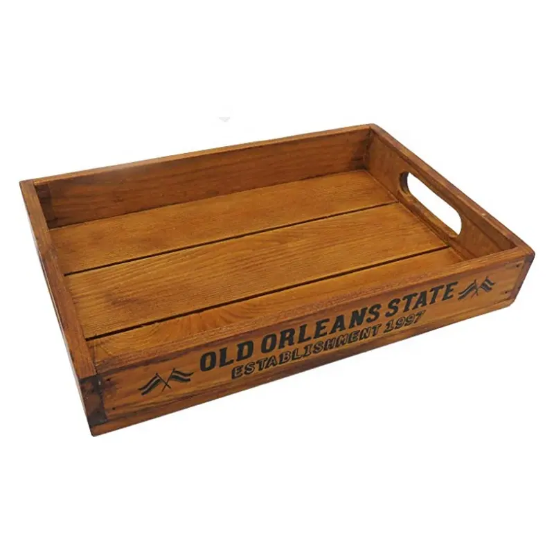 Rustic Wood Trays with Handle Vintage Wood Trays for Food Large Wooden Storage Tray