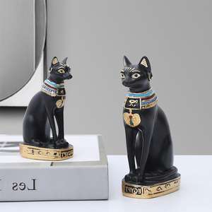 Оптовая продажа, украшение дома в египетском стиле, статуя богини, сидящей кошки, поделки из смолы с рисунком животных - Product Image 1