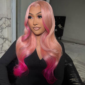 Peluca de <span class=keywords><strong>Cabello</strong></span> Humano Virgen con Frente de Encaje, Ombre <span class=keywords><strong>Rosa</strong></span> <span class=keywords><strong>Pastel</strong></span> Claro, Ombre 13X6 13X4, Ondulado, para Mujeres Negras, Venta al Por Mayor - Product Image 2