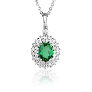 Fine Christmas Jewelry Clear Zambian Emerald Oval Pendant Necklace 925 Sterling Silver Genuine Chain