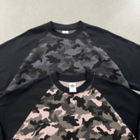 T-shirt thermique streetwear oversize à manches longues en tricot gaufré camouflage pour homme avec logo personnalisé, 250 GSM, manches raglan et patchwork