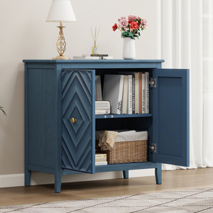 Armoire de rangement géométrique gaufrée, finition mate vintage, design sans poignées, pieds surélevés - Product Image 6