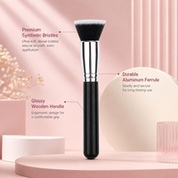 Kuas Makeup Rambut Sintetis Premium Profesional untuk Foundation Wajah, Kuas Blending dengan Gagang Kayu Hitam