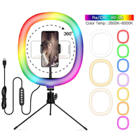 Anneau lumineux RGB de 10 pouces/12 pouces pour téléphone portable, lumière annulaire à intensité variable pour photographie de photo de bureau, lumière de beauté en direct de TikTok, lumière annulaire pour selfie