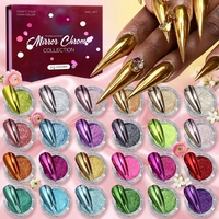Ensemble de poudre à ongles en acrylique chromé coloré avec effet miroir, 24 couleurs, poudre scintillante haute brillance