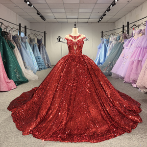 Robe de soirée bordeaux scintillante Dy8512, robe de mariée à sequins, robe de bal à lacets, Vestido Novia Jancember - Product Image 4