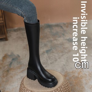 Bottes d'hiver noires à talons très hauts <span class=keywords><strong>pour</strong></span> femme, montantes jusqu'à la cuisse, <span class=keywords><strong>pour</strong></span> silhouettes fines et petites, avec semelle épaisse, rehaussement intégré, respirantes et chaudes - Product Image 3