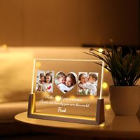 Lampe de nuit personnalisée en bois avec photo, base en U de 8 pouces, lumières LED multicolores, rechargeable par USB, design moderne, décoration d'intérieur, cadeau pour