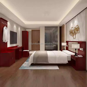 Minimalist Hotel Room Furniture Set King Bed with Panel Headboard Nightstand <b>Storage</b> Desk TV Unit for Budget Hotel Bedroom Sets - Product Image 5