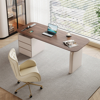 Bureau d'ordinateur moderne de luxe GECKO en placage de noyer, table d'écriture de bureau en bois massif multicouche avec 3 tiroirs et prise, assemblé à domicile