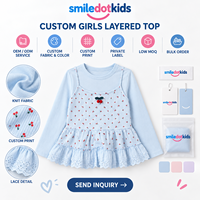 T-shirt à manches longues superposé pour filles, imprimé cerises, avec dentelle et volants, pour tout-petits et enfants, OEM ODM, vente en gros
