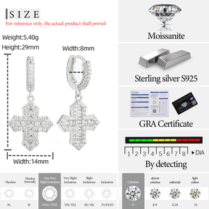 Nuovissimo Design Hip Hop gioielli anallergico 925 in argento Sterling VVS Moissanite diamanti croce <span class=keywords><strong>orecchini</strong></span> <span class=keywords><strong>pendenti</strong></span> per <span class=keywords><strong>uomo</strong></span> donna - Product Image 6