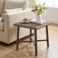 Table d'appoint moderne en rotin pour extérieur, table d'appoint en osier avec pieds en métal, table basse pour patio, jardin, balcon