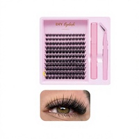 MOXIAOJIE A82 Kit de faux cils segmentés, style européen et américain, épaisseur 0,07 mm, en fibre synthétique, semi-fait main, extension de cils noirs