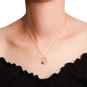 Collana con ciondolo a forma di cuore minimalista con micro inserti di zirconi in argento sterling 925 placcato oro, gioielli carini a forma di cartone animato per donna - Product Image 3