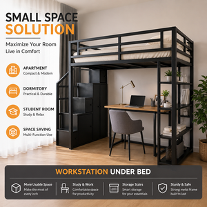 Muebles Modernos para Dormitorio de Apartamento, Estructura de Cama Alta de Acero para Adultos, Litera Tipo Loft con Escaleras - Product Image 4