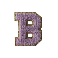 Lettres en tissu chenille autocollantes violettes, brodées, avec sequins, pour serviettes, lettres universitaires, fournies directement par l'usine