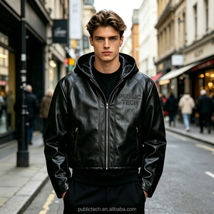 Veste Premium Personnalisée avec Logo Brodé en 3D pour Hommes, Veste à Capuche Zippée en Similicuir PU Moto, Vêtement d'extérieur, Fabricant OEM - Product Image 3