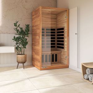 Sauna a Vapore Secco Portatile Moderna in Legno Massello di Hemlock per Giardino, con Funzione Massaggio e Bagno Turco - Product Image 4