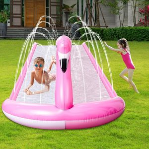 Toboggan aquatique sur le thème du flamant rose avec arroseur et 2 planches de surf pour les enfants – Course en plein air dans la cour - Product Image 6