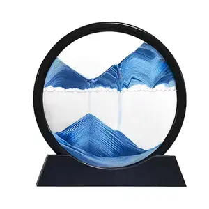 PT 3D Moving Sand Art Frame Round Glasses Sandscape In Motion Display Desktop Decorations Flowing Painting Liquid Sand Art