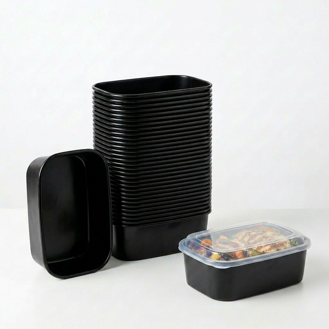 Premium 1000ml Black Rectangle Paper Bowl Disposable Food Grade Biodegradable Leakproof Salad Cookie Packaging Box for High-end