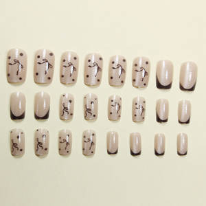24 Pezzi Unghie Finte Quadrate con Design Occhio di Gatto Argento Glitterato, Stile Francese <span class=keywords><strong>Nero</strong></span> con Fiocco, Nail Art Dolce e Cool per Ragazze Alla Moda - Product Image 3