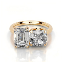 Bague de fiançailles en moissanite en argent S925 plaqué or jaune avec deux pierres émeraude taille poire certifiées GRA