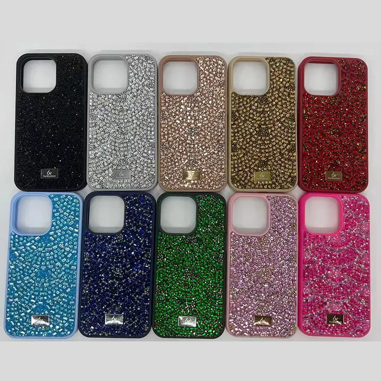 Hot selling Fashion Colorful Women Design Bling Cell Phone Case For Diamond Phone Case iPhone 13 pro mini Soft TPU PC Back Cover