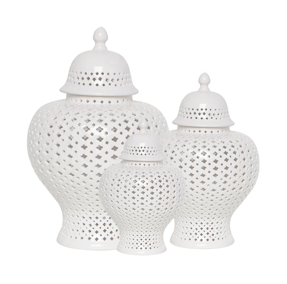 Оптовая продажа, горячая распродажа, набор из 3 предметов для творчества дома, китайский белый фарфоровый набор с крышкой, 3 керамические украшения, банка для имбиря, настольная лампа