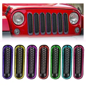 Lampu kisi depan strobo RGB kendali jarak jauh lampu jaring lampu kisi Panel LED Bumper hitam untuk Jeep Wrangler JK 2008-2015