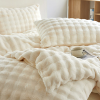 Vente en gros sur mesure Simple classe a Toscane Faux lapin peluche bulle velours 4 pièces drap de literie toutes saisons housse de couette ensemble