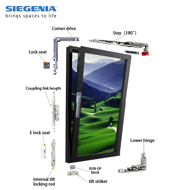 SIEGENIA Modern 180 Inside-Opening Windows Hardware System Zinc Alloy Screw Accessories For Doors And Windows